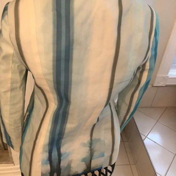 Unique Designer Blue Watercolour Linen Coastal Blazer - Picture 3 of 4